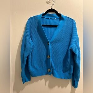 Cobalt blue button sweater, all cotton
